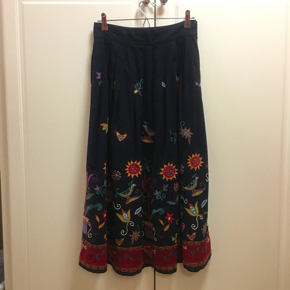 Hand Embroidered Monsoon Pleated Midi Skirt